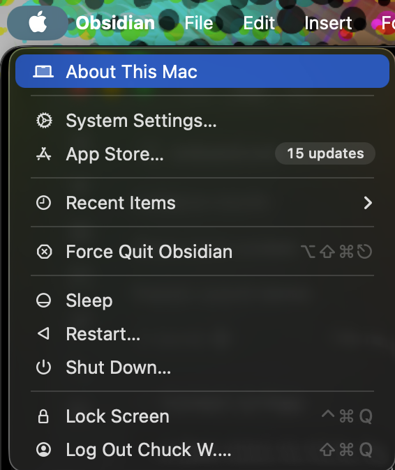 Apple menu dropdown after clicking the Apple symbol